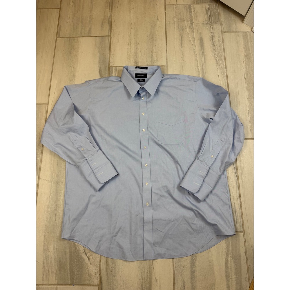 Paul Fredrick Mens 19 x 35 Classic Fit Non-Iron Two Ply Cotton Dress‎ Shirt Blue
